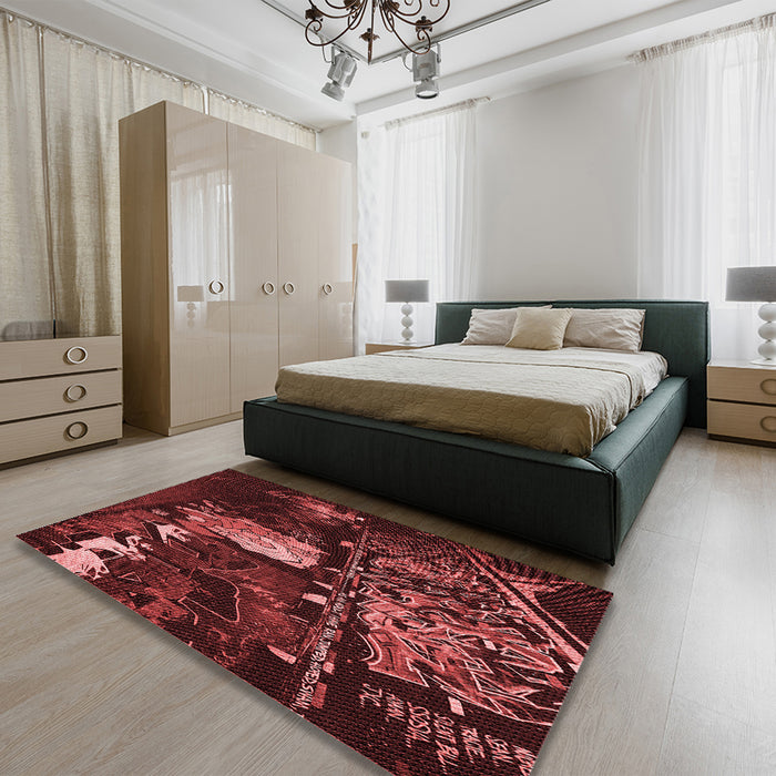 Patterned Red Rug in a Bedroom, pat1595rd