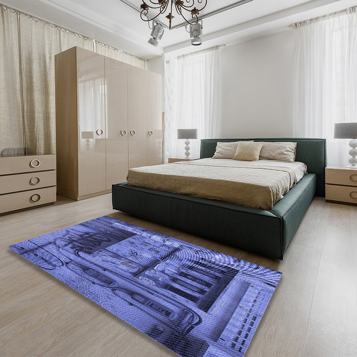 Patterned Sky Blue Rug in a Bedroom, pat1596blu