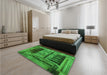 Patterned Green Rug in a Bedroom, pat1596grn