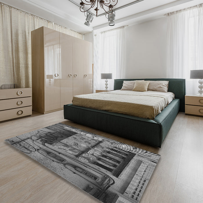 Patterned Gunmetal Gray Rug in a Bedroom, pat1596gry