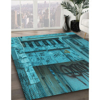 Patterned Dark Turquoise Green Rug, pat1596lblu