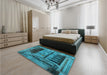 Patterned Dark Turquoise Green Rug in a Bedroom, pat1596lblu