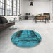 Round Patterned Dark Turquoise Green Rug in a Office, pat1596lblu