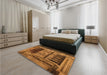 Patterned Saddle Brown Rug in a Bedroom, pat1596org