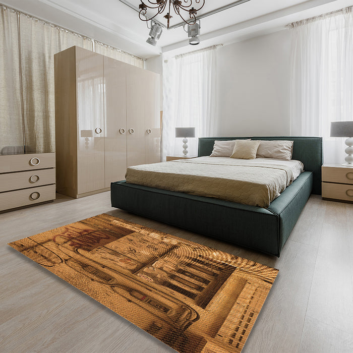 Patterned Saddle Brown Rug in a Bedroom, pat1596org