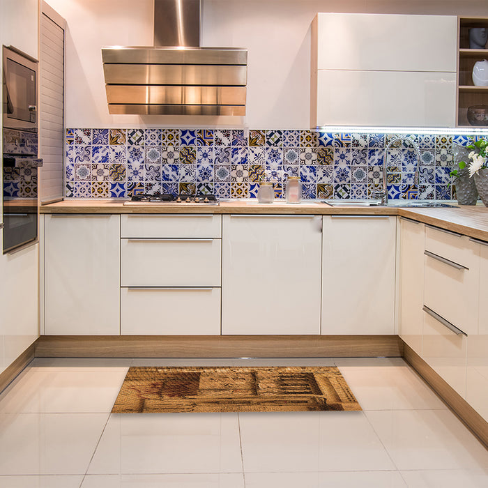 Patterned Saddle Brown Rug in a Kitchen, pat1596org
