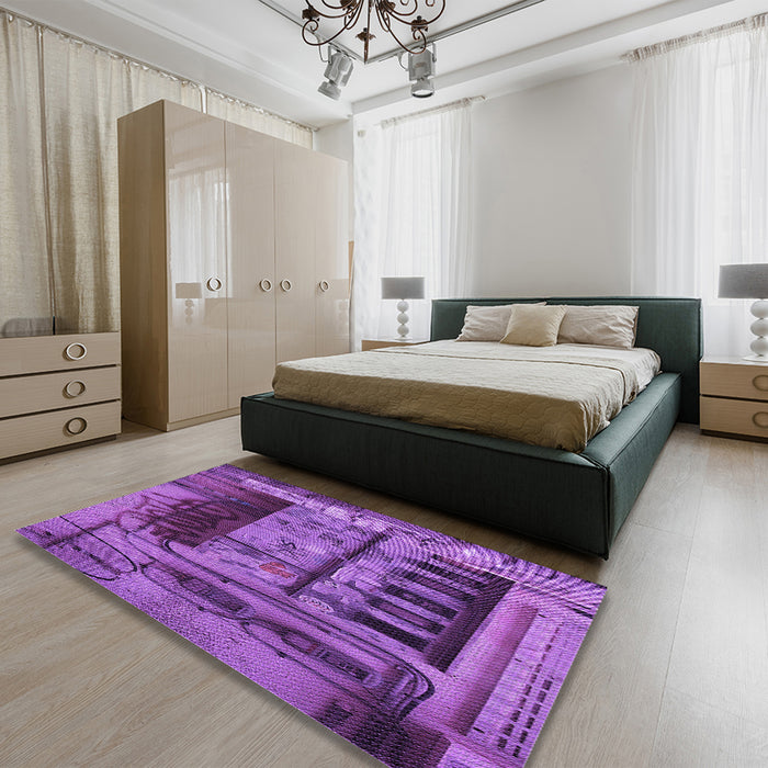 Patterned Purple Rug in a Bedroom, pat1596pur
