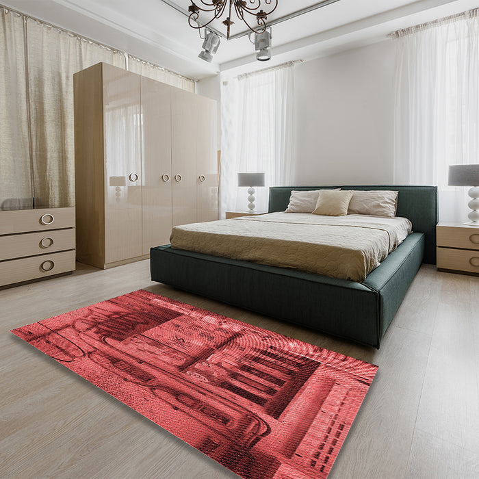 Patterned Red Rug in a Bedroom, pat1596rd