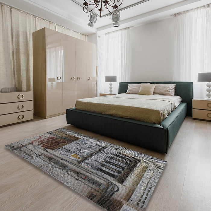 Patterned Dark Gray Novelty Rug in a Bedroom, pat1596