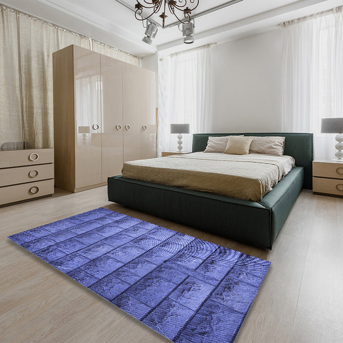 Patterned Sky Blue Rug in a Bedroom, pat1597blu