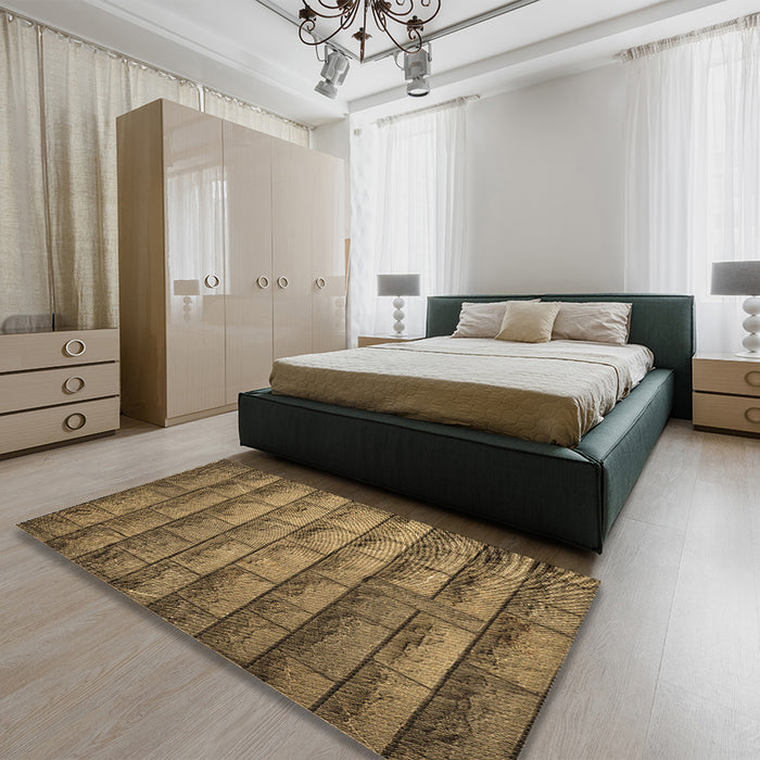 Patterned Cinnamon Brown Rug in a Bedroom, pat1597brn