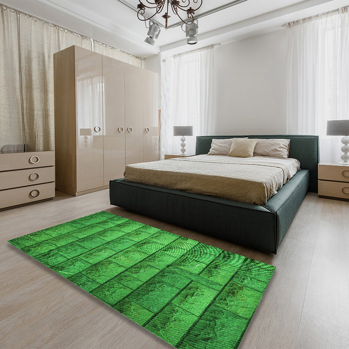 Patterned Green Rug in a Bedroom, pat1597grn