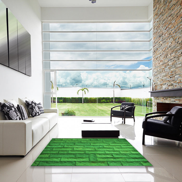 Square Patterned Green Rug in a Living Room, pat1597grn