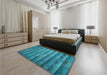 Patterned Dark Turquoise Green Rug in a Bedroom, pat1597lblu
