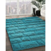 Patterned Dark Turquoise Green Rug in Family Room, pat1597lblu