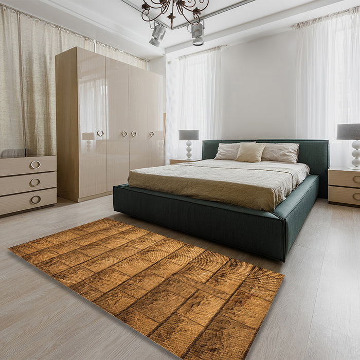 Patterned Saddle Brown Rug in a Bedroom, pat1597org