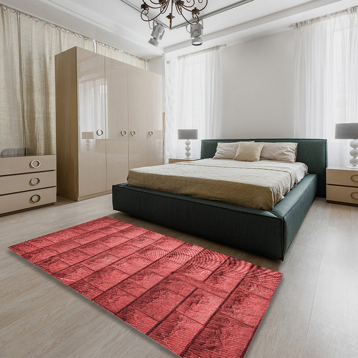 Patterned Red Rug in a Bedroom, pat1597rd