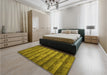 Patterned Dark Bronze Brown Rug in a Bedroom, pat1597yw