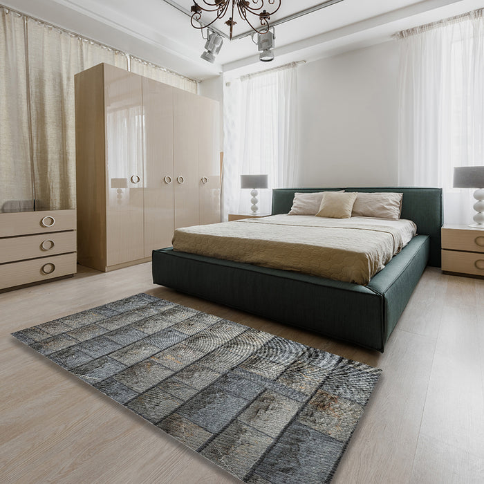 Patterned Dark Gray Novelty Rug in a Bedroom, pat1597