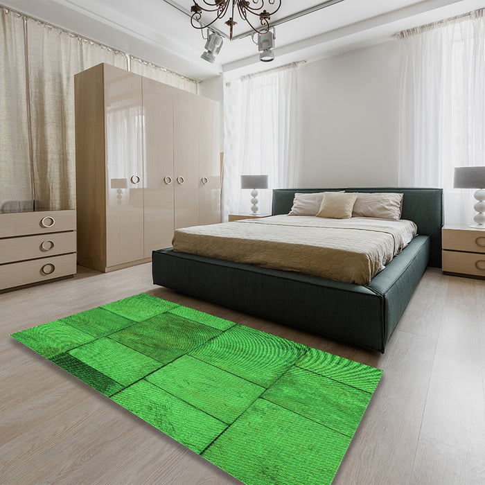 Patterned Lime Green Rug in a Bedroom, pat1598grn