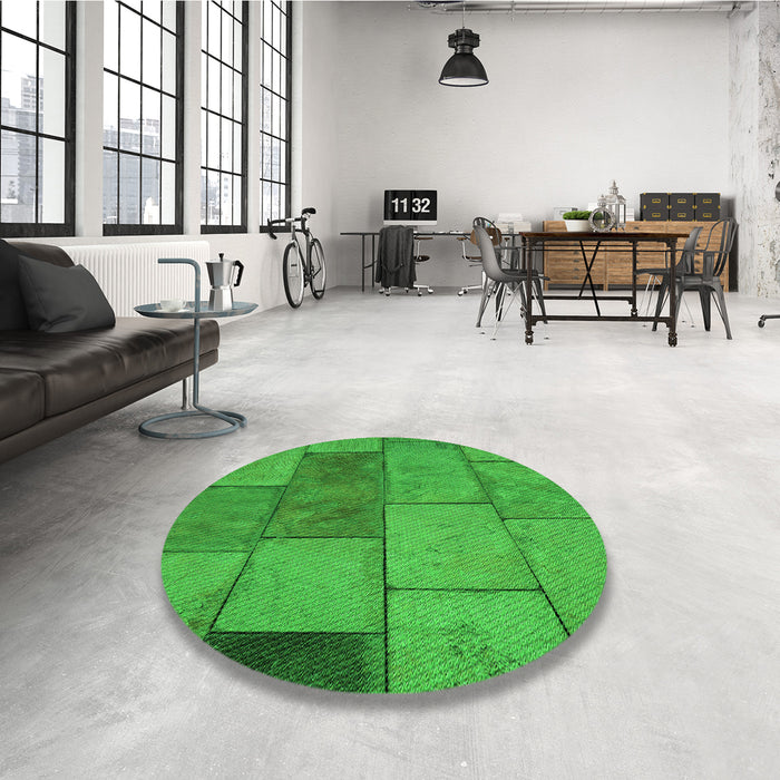 Round Patterned Lime Green Rug in a Office, pat1598grn