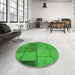 Round Patterned Lime Green Rug in a Office, pat1598grn