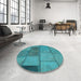 Round Patterned Dark Cyan Green Rug in a Office, pat1598lblu