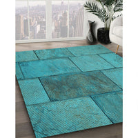 Patterned Dark Cyan Green Rug, pat1598lblu