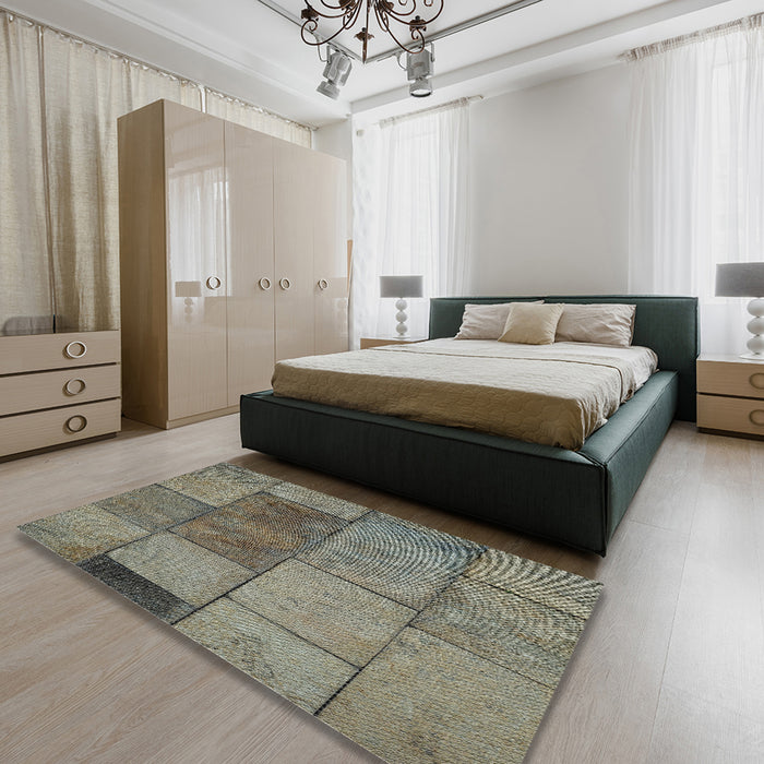 Machine Washable Transitional Sage Green Rug in a Bedroom, wshpat1598