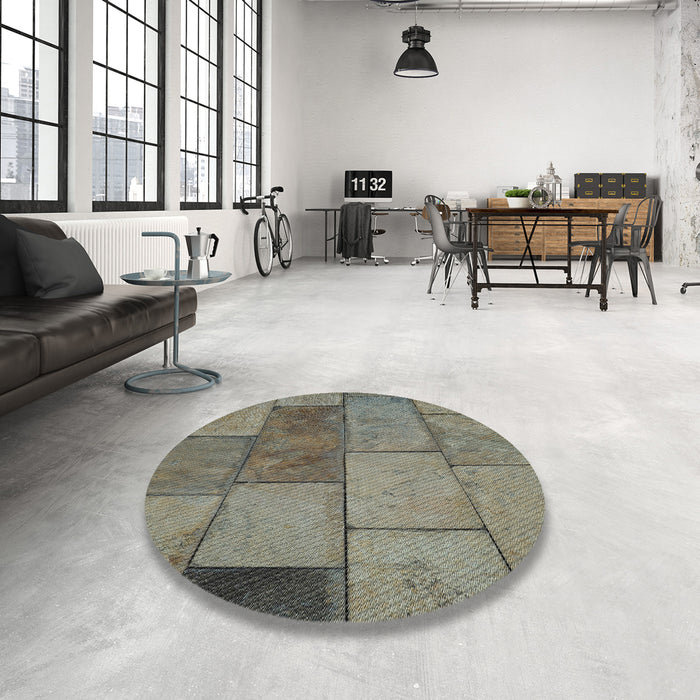 Round Machine Washable Transitional Sage Green Rug in a Office, wshpat1598