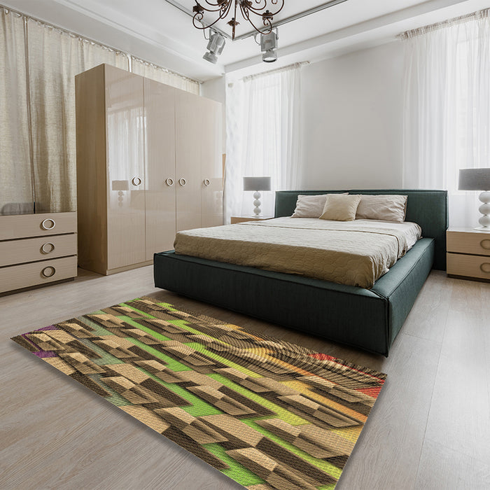 Patterned Brown Rug in a Bedroom, pat16brn