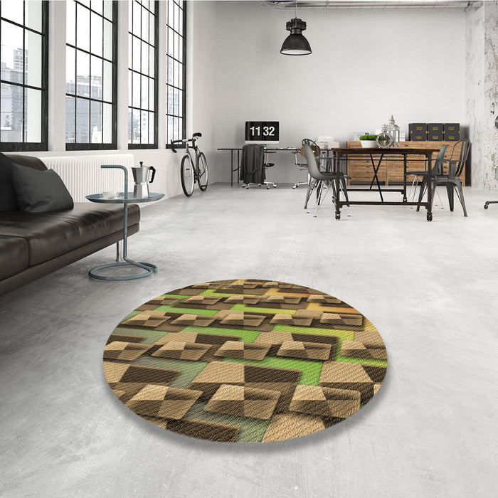 Round Patterned Brown Rug in a Office, pat16brn