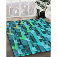 Patterned Dark Turquoise Green Rug, pat16lblu