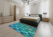 Patterned Dark Turquoise Green Rug in a Bedroom, pat16lblu