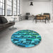 Round Patterned Dark Turquoise Green Rug in a Office, pat16lblu