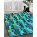 Patterned Dark Turquoise Green Rug in Family Room, pat16lblu