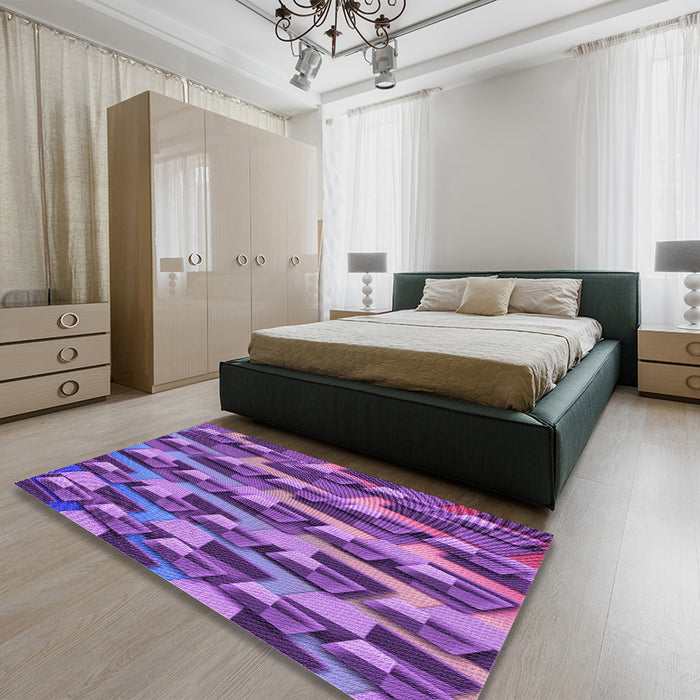 Patterned Purple Rug in a Bedroom, pat16pur
