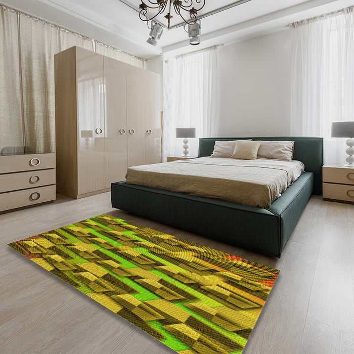 Patterned Dark Bronze Brown Rug in a Bedroom, pat16yw