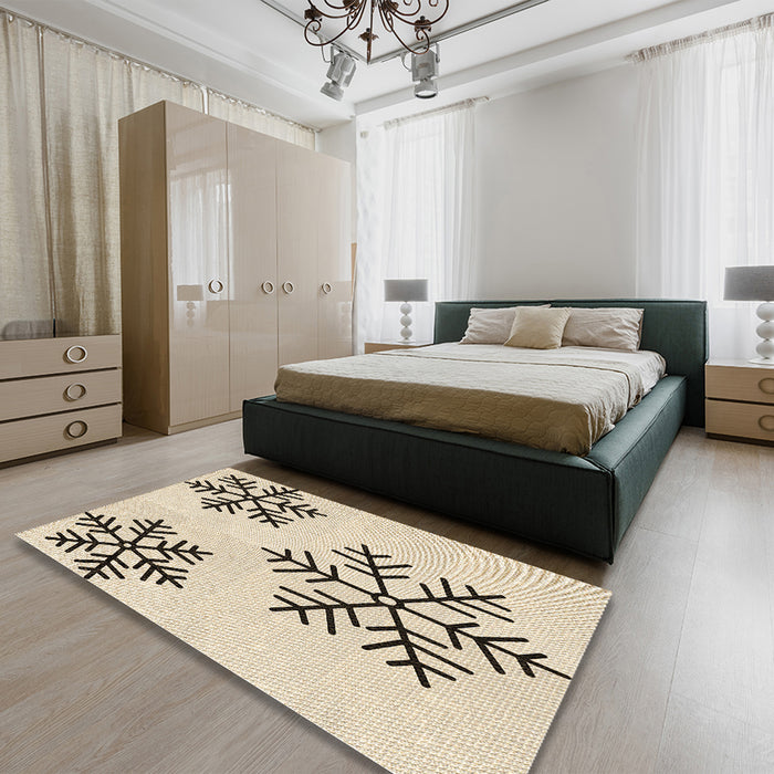Patterned Moccasin Beige Rug in a Bedroom, pat160brn