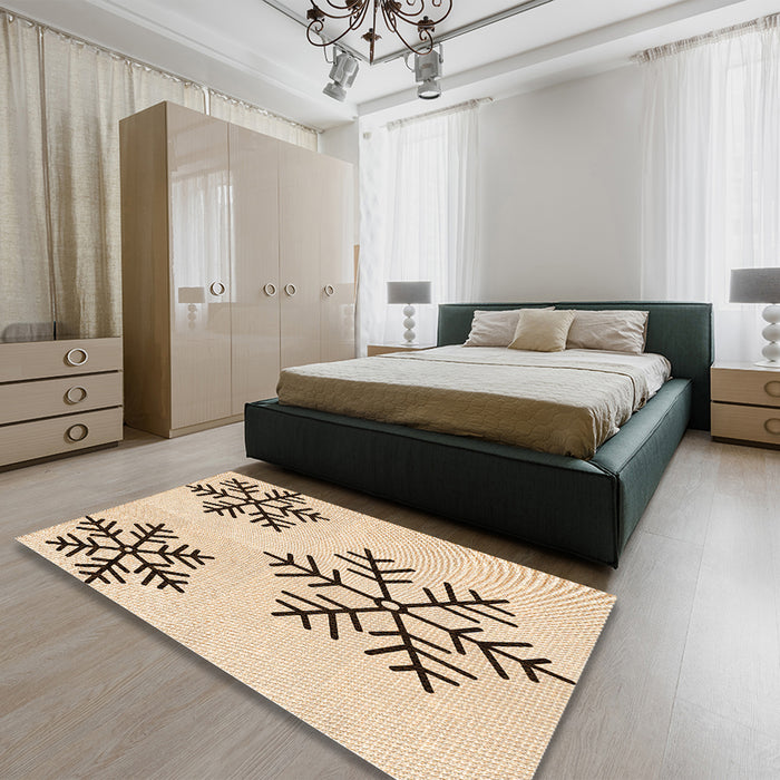 Round Machine Washable Transitional Copper Brown Rug in a Office, wshpat160org