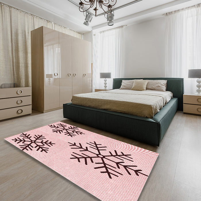 Round Machine Washable Transitional Pink Rug in a Office, wshpat160rd