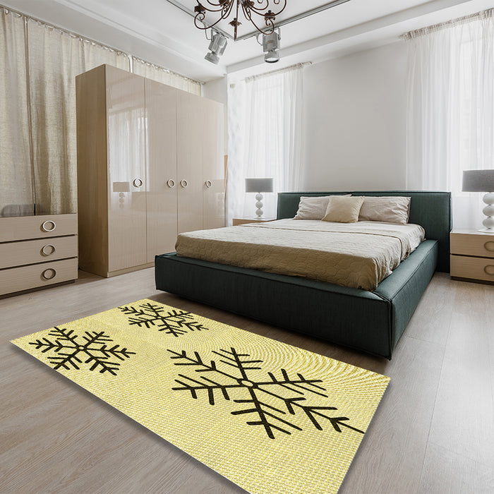 Round Machine Washable Transitional Sun Yellow Rug in a Office, wshpat160yw