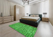 Patterned Green Rug in a Bedroom, pat1600grn