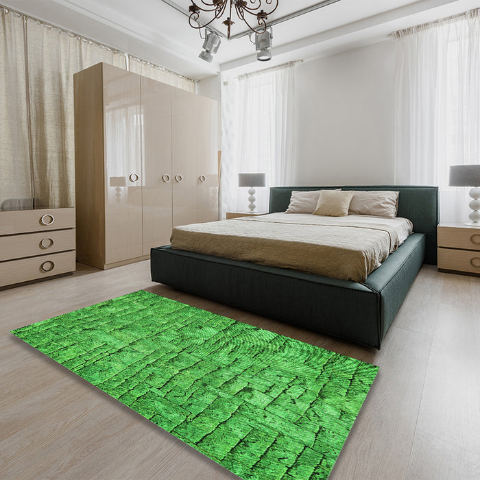 Patterned Green Rug in a Bedroom, pat1600grn