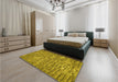 Patterned Dark Yellow Green Rug in a Bedroom, pat1600yw