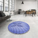 Round Patterned Denim Blue Rug in a Office, pat1601blu