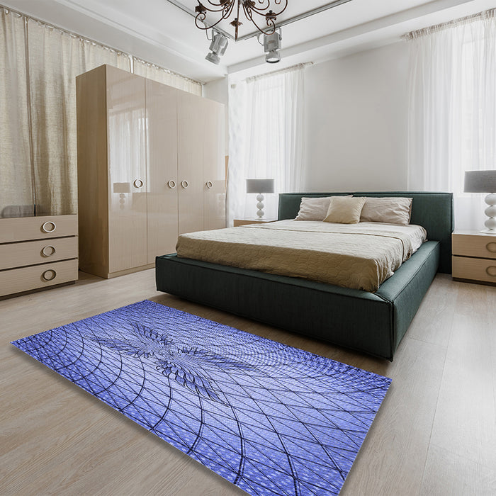 Patterned Denim Blue Rug in a Bedroom, pat1601blu