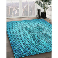 Patterned Dark Cyan Green Rug, pat1601lblu