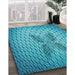 Machine Washable Transitional Dark Cyan Green Rug in a Family Room, wshpat1601lblu