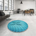 Round Patterned Dark Cyan Green Rug in a Office, pat1601lblu